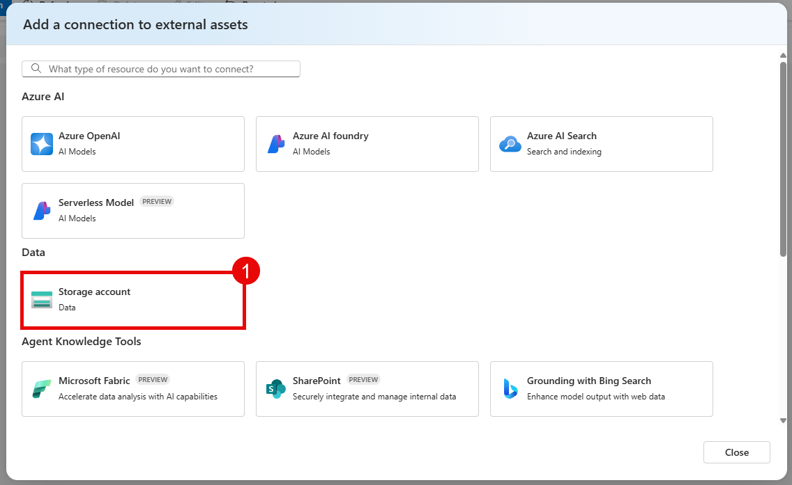 Create a new storage account connection.