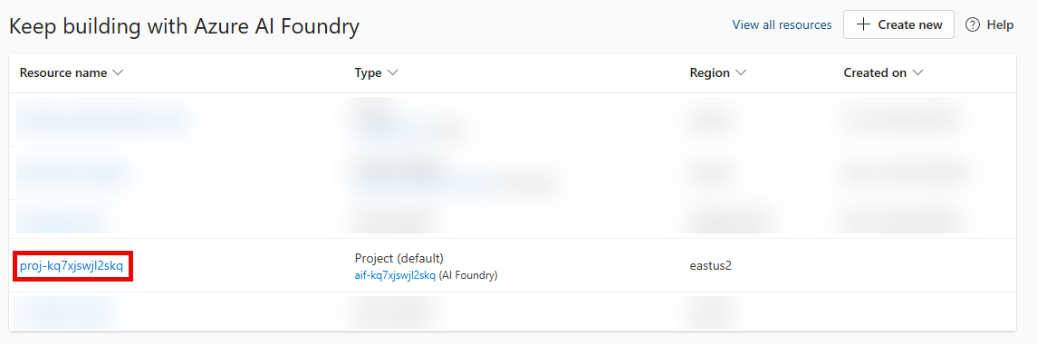 Select the Microsoft Foundry project you created.
