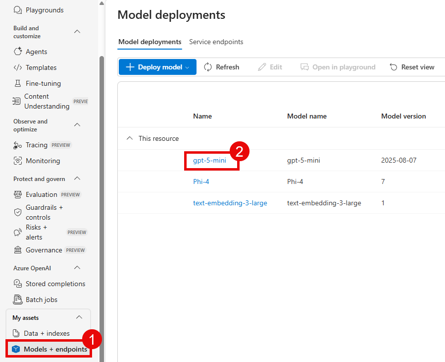 Select each model deployment to collect connection details.