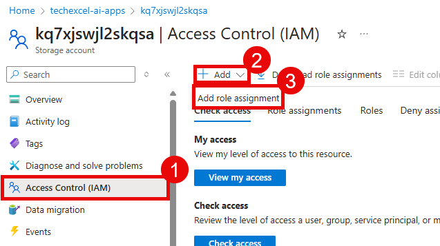 Add role assignment for the storage account.