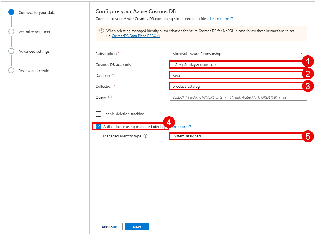 Connect to the Cosmos DB data source.