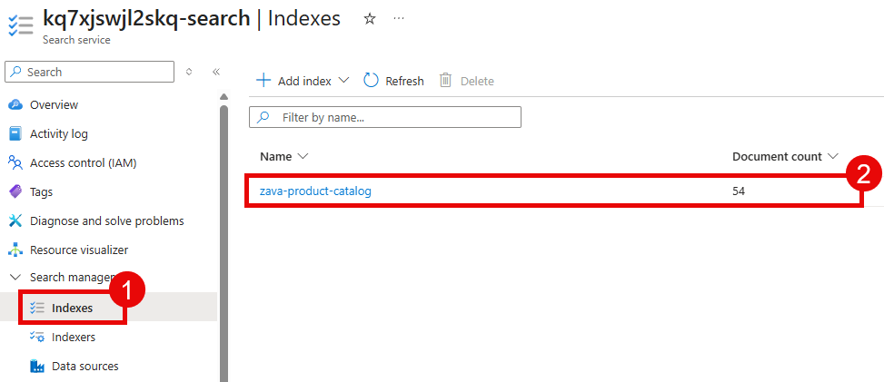 Review the created search index.