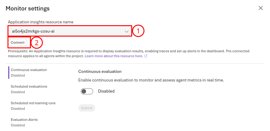 Finish connecting an Application Insights instance to Microsoft Foundry.