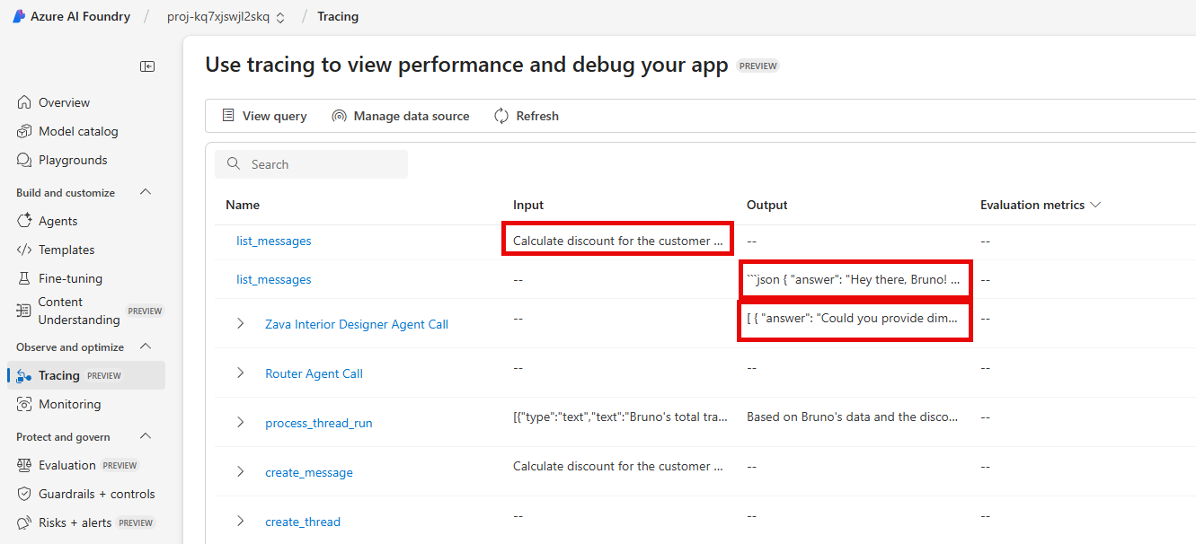 Trace details now include input and output information.