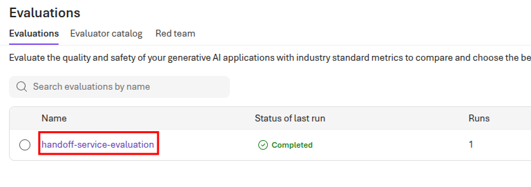 Open the handoff service evaluation.