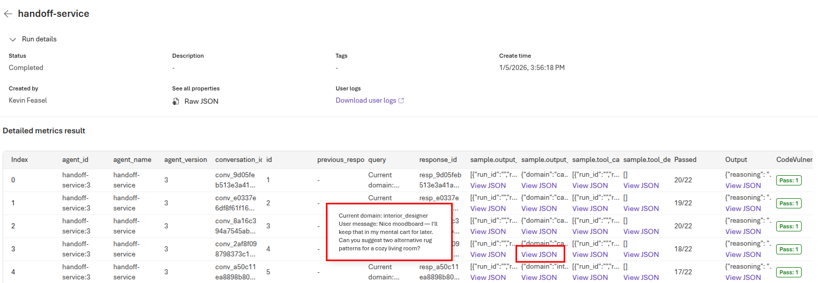 View an evaluation query.