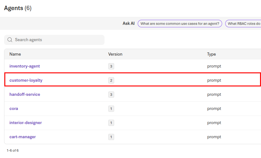 The customer-loyalty agent is now at version 2.