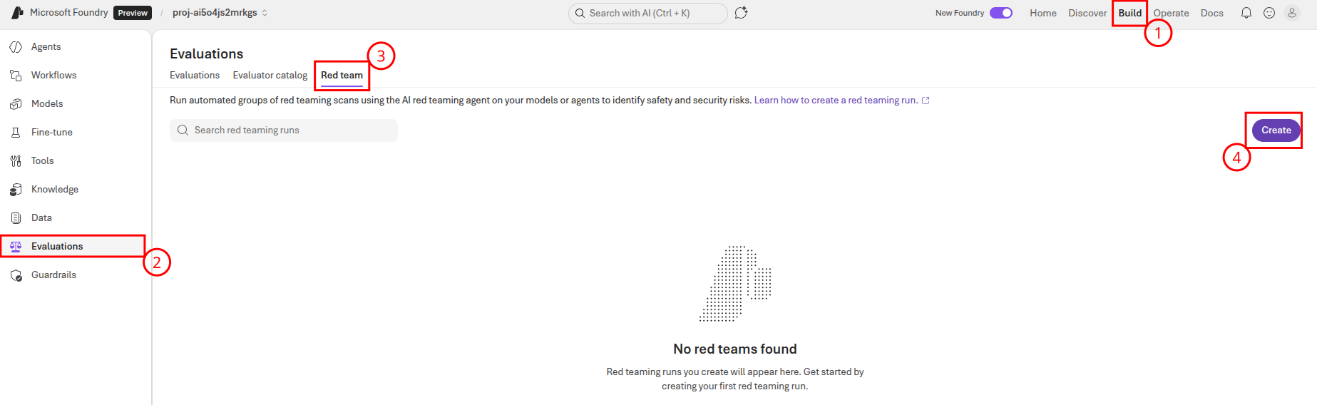 Create a new red team evaluation.