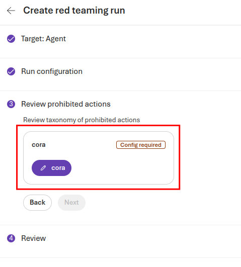 Review prohibited actions for the cora agent.