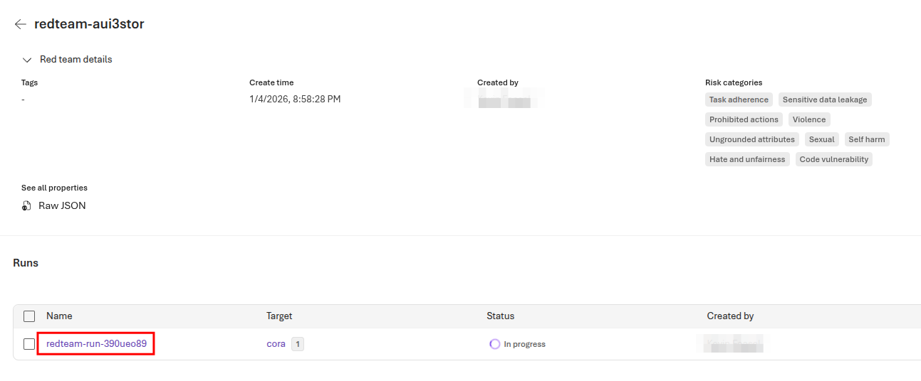 The red team run is active.