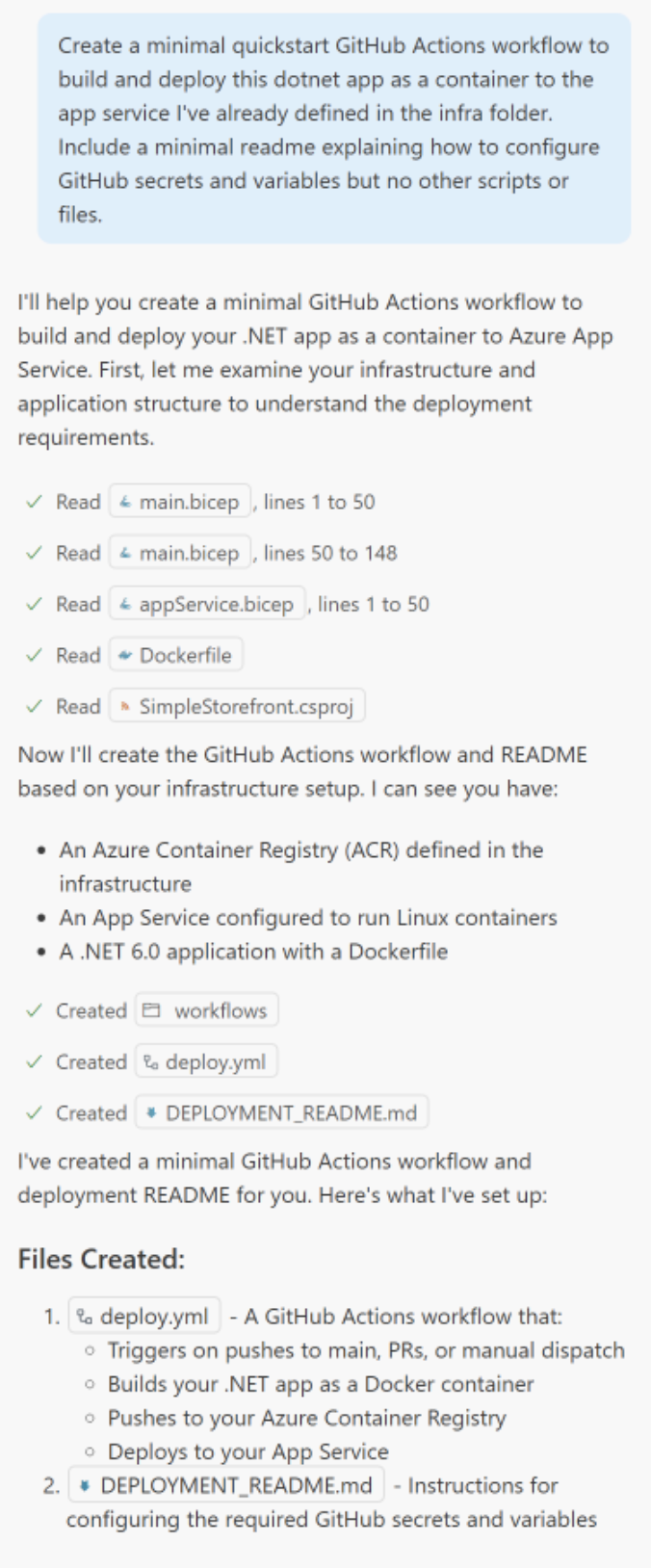 Copilot interaction to create workflow YAML