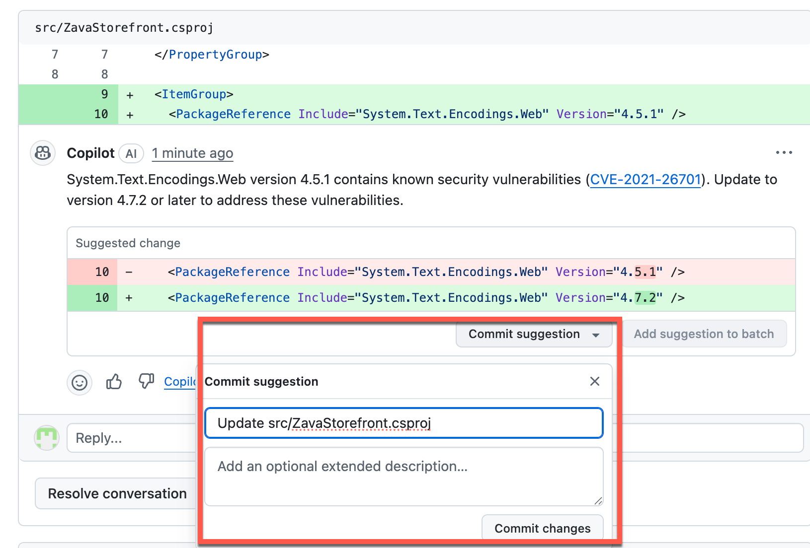 Copilot vulnerability recommendations