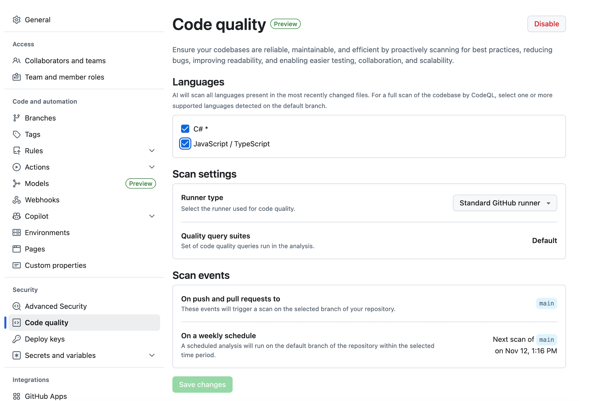 Configure Code Quality