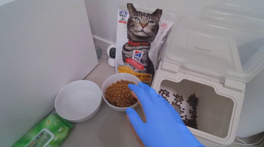 Grasp the white bag with cat picture on it
