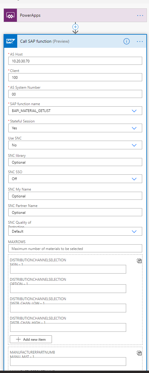 Flow for Materiallist - SAP System details