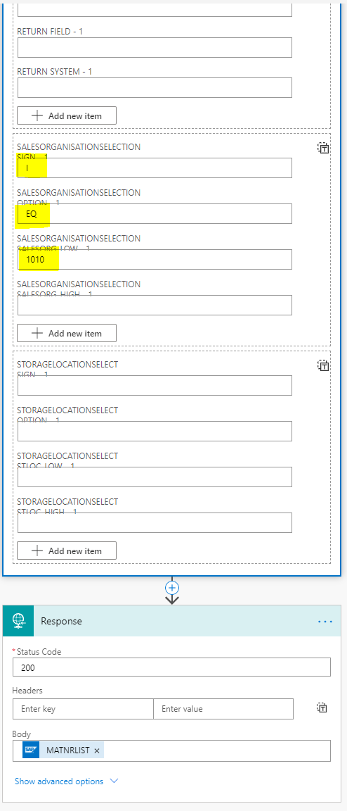 Flow for Materiallist - SAP System details