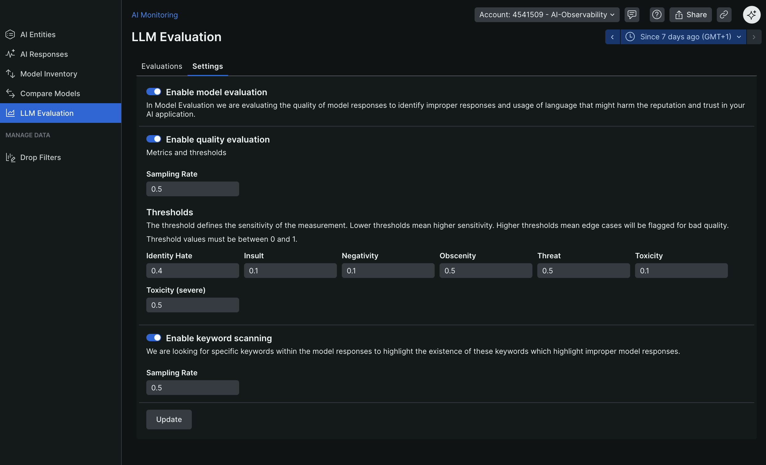 LLM Evaluation Settings Screenshot