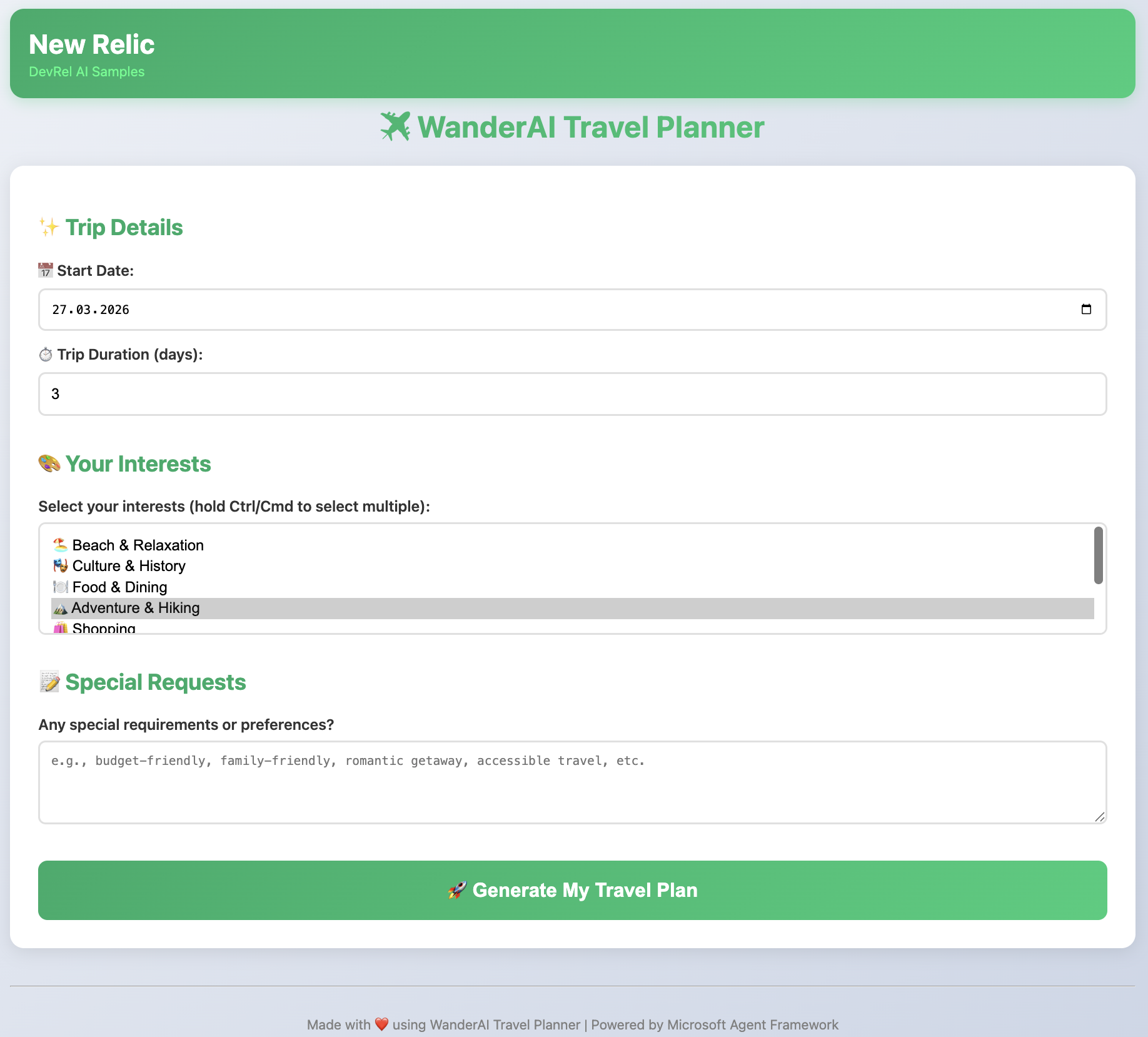 WanderAI MVP Homepage