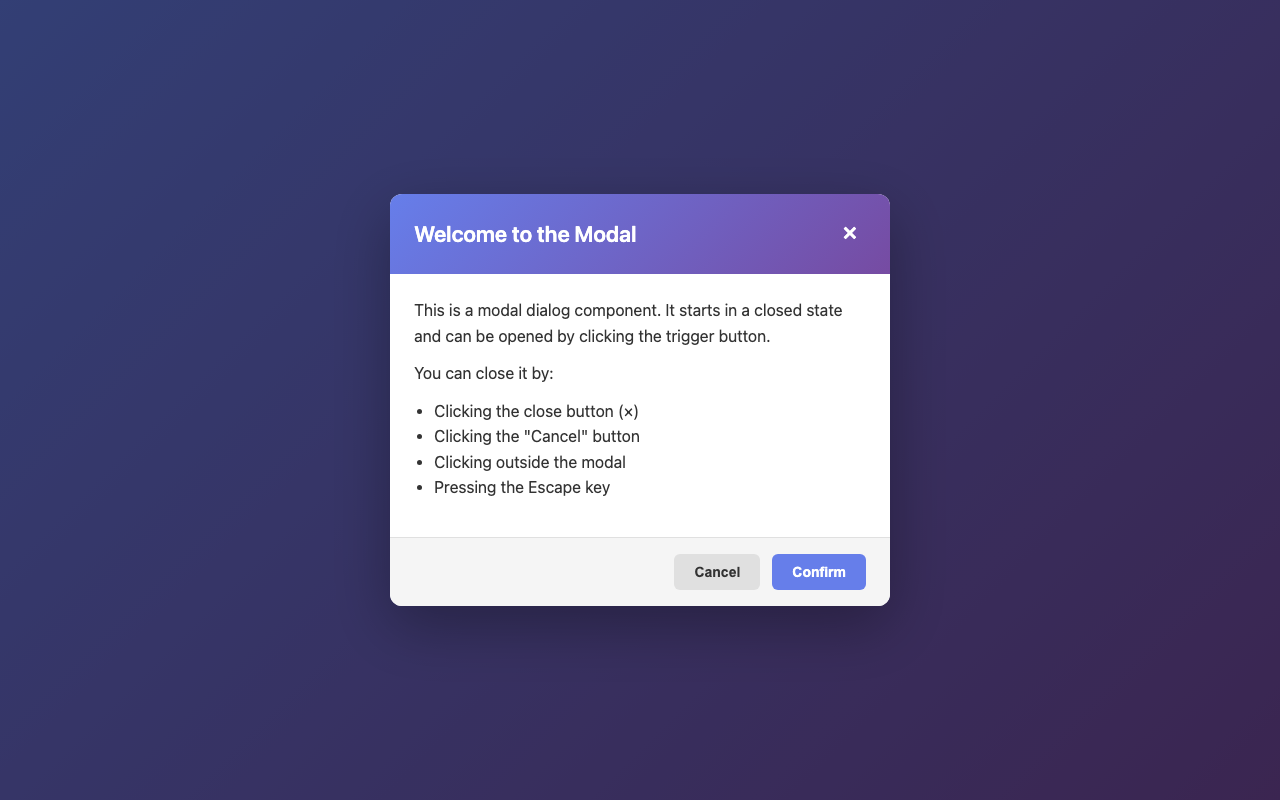 Screenshot sample 87 for modal-dialog / Claude Haiku 4.5