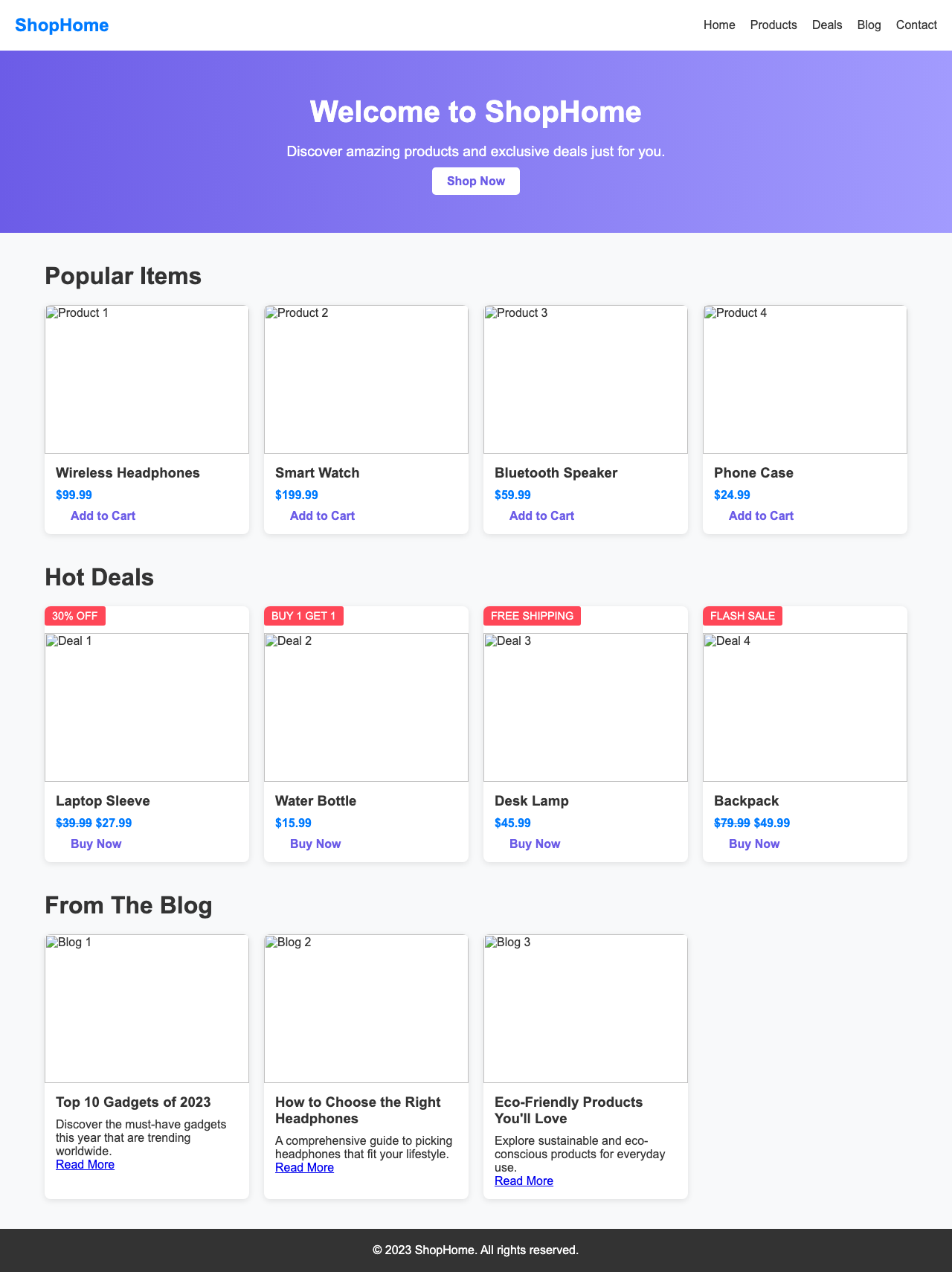 Screenshot sample 6 for shopping-home-page / DeepSeek V3.1