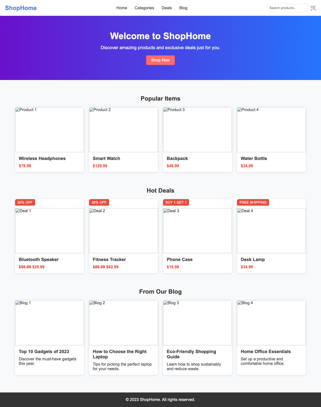 Screenshot sample 65 for shopping-home-page / DeepSeek V3.1