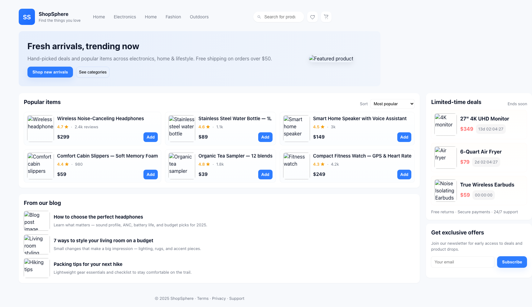 Screenshot sample 10 for shopping-home-page / GPT-5 Mini