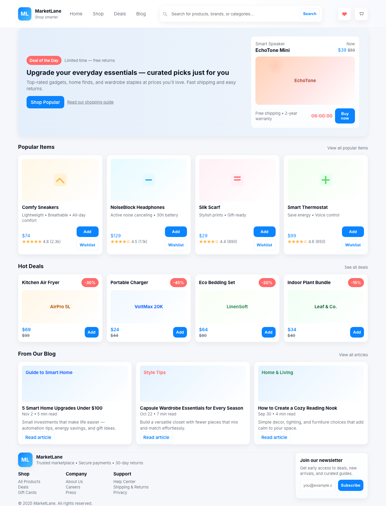 Screenshot sample 2 for shopping-home-page / GPT-5 Mini
