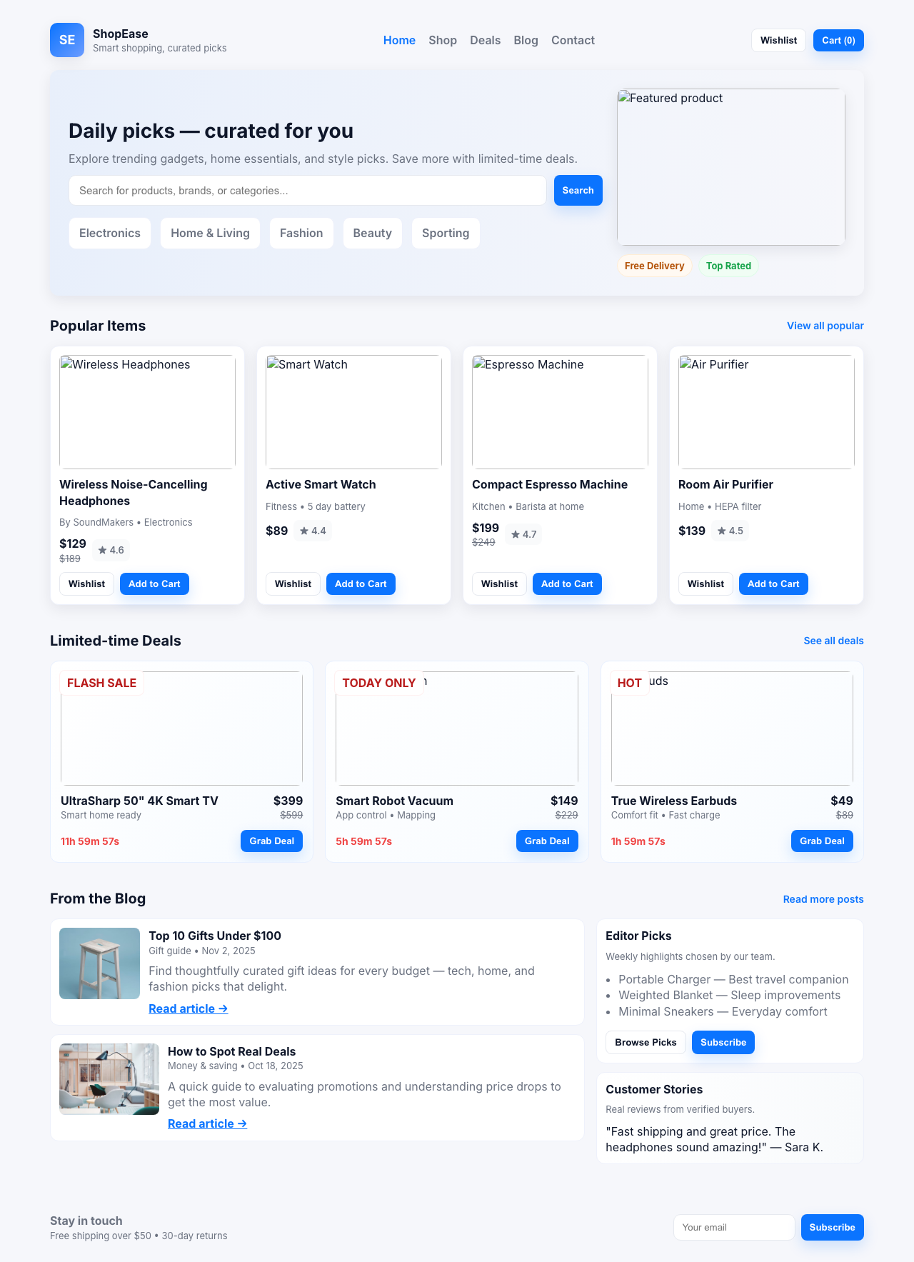 Screenshot sample 3 for shopping-home-page / GPT-5 Mini