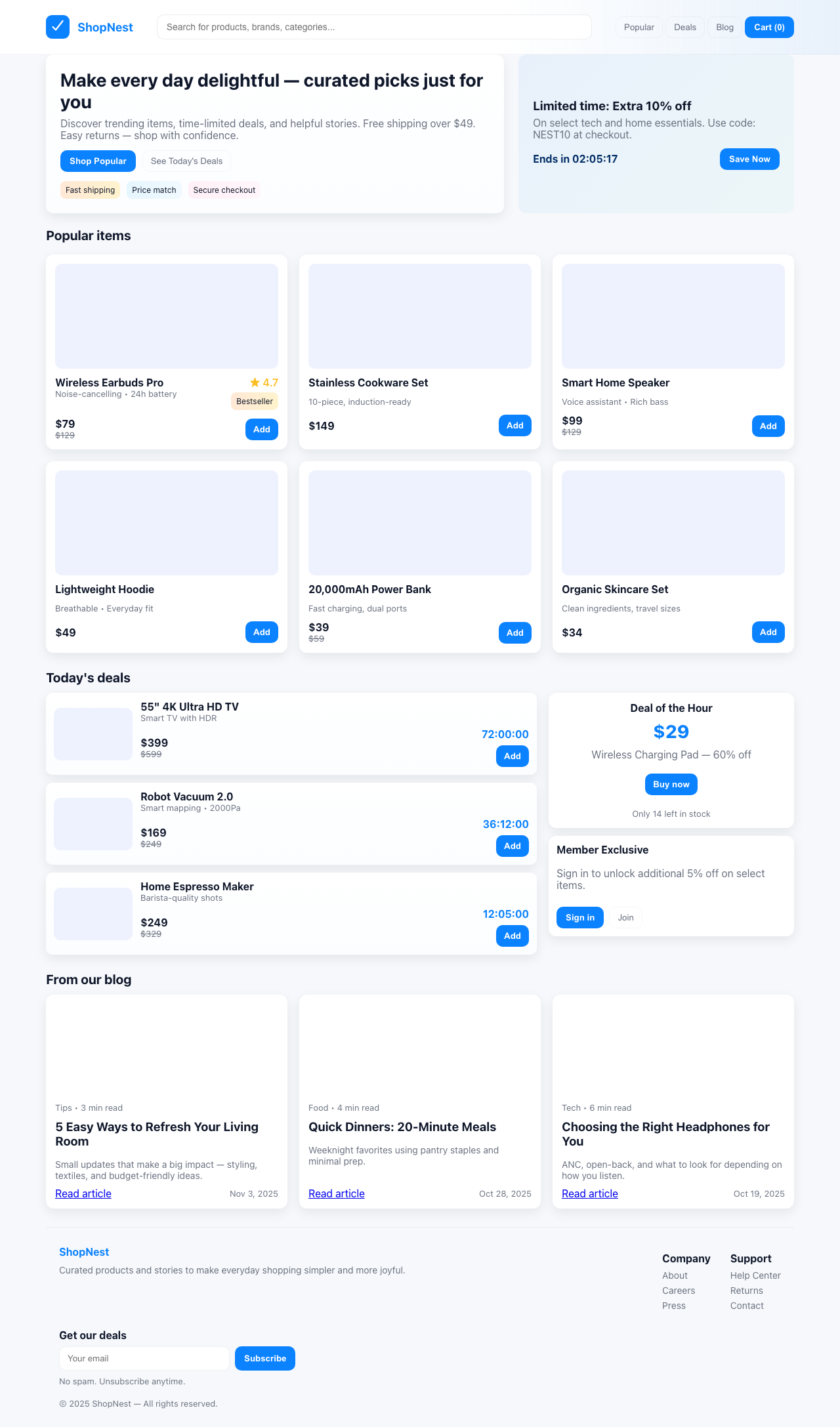 Screenshot sample 33 for shopping-home-page / GPT-5 Mini