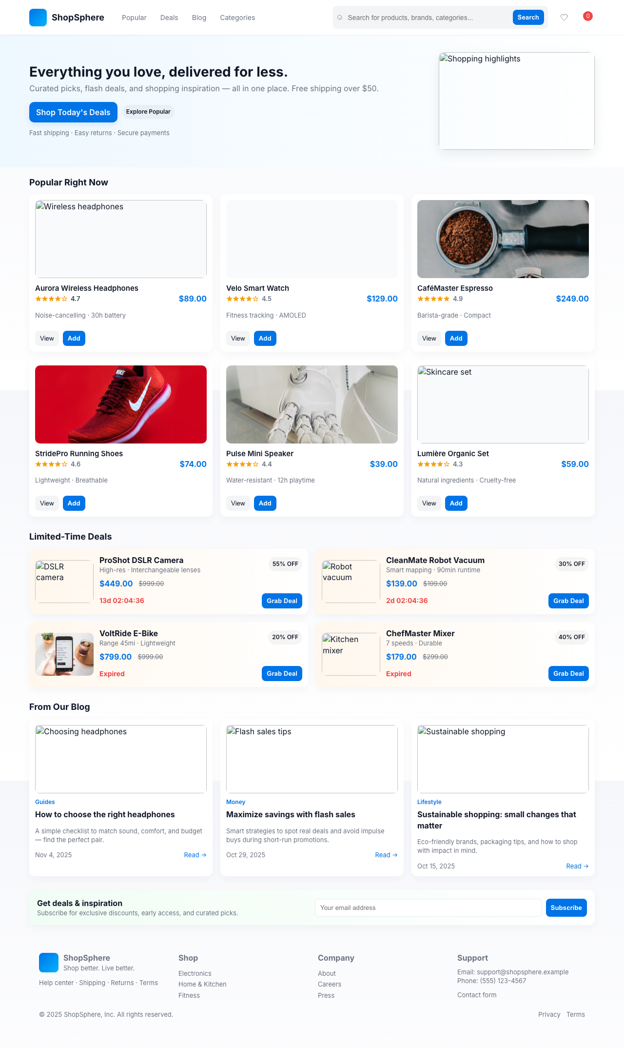 Screenshot sample 6 for shopping-home-page / GPT-5 Mini