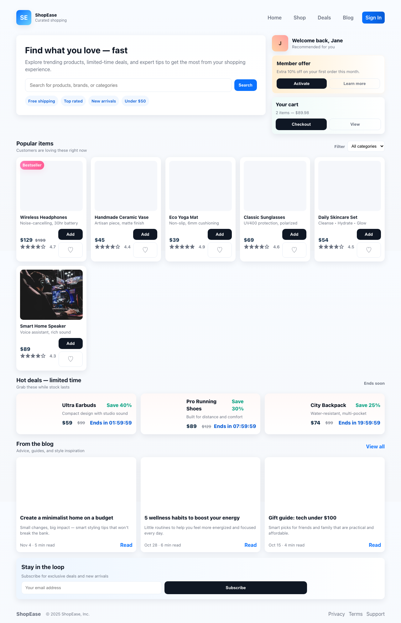 Screenshot sample 74 for shopping-home-page / GPT-5 Mini