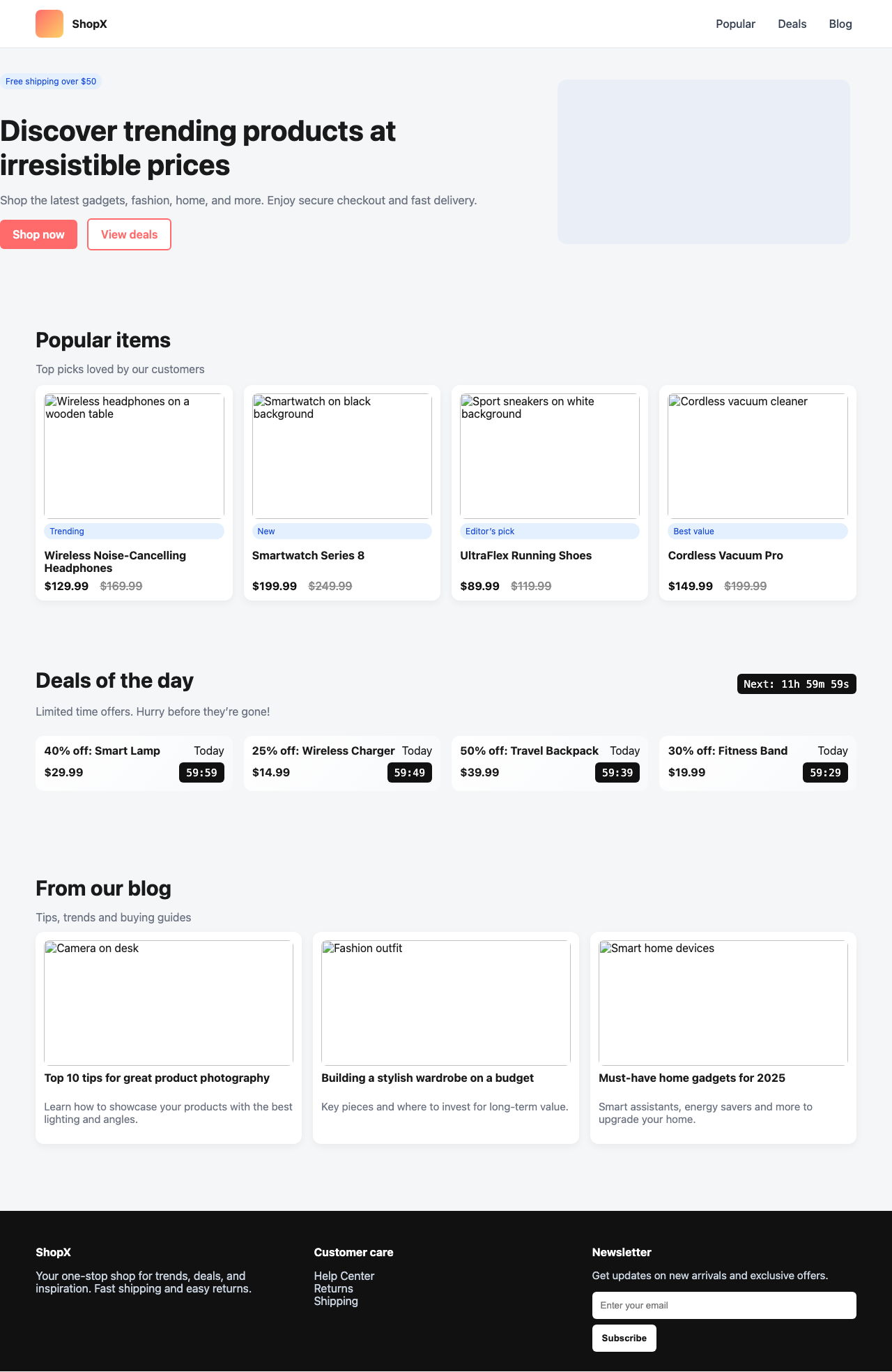 Screenshot sample 15 for shopping-home-page / GPT-5 Nano
