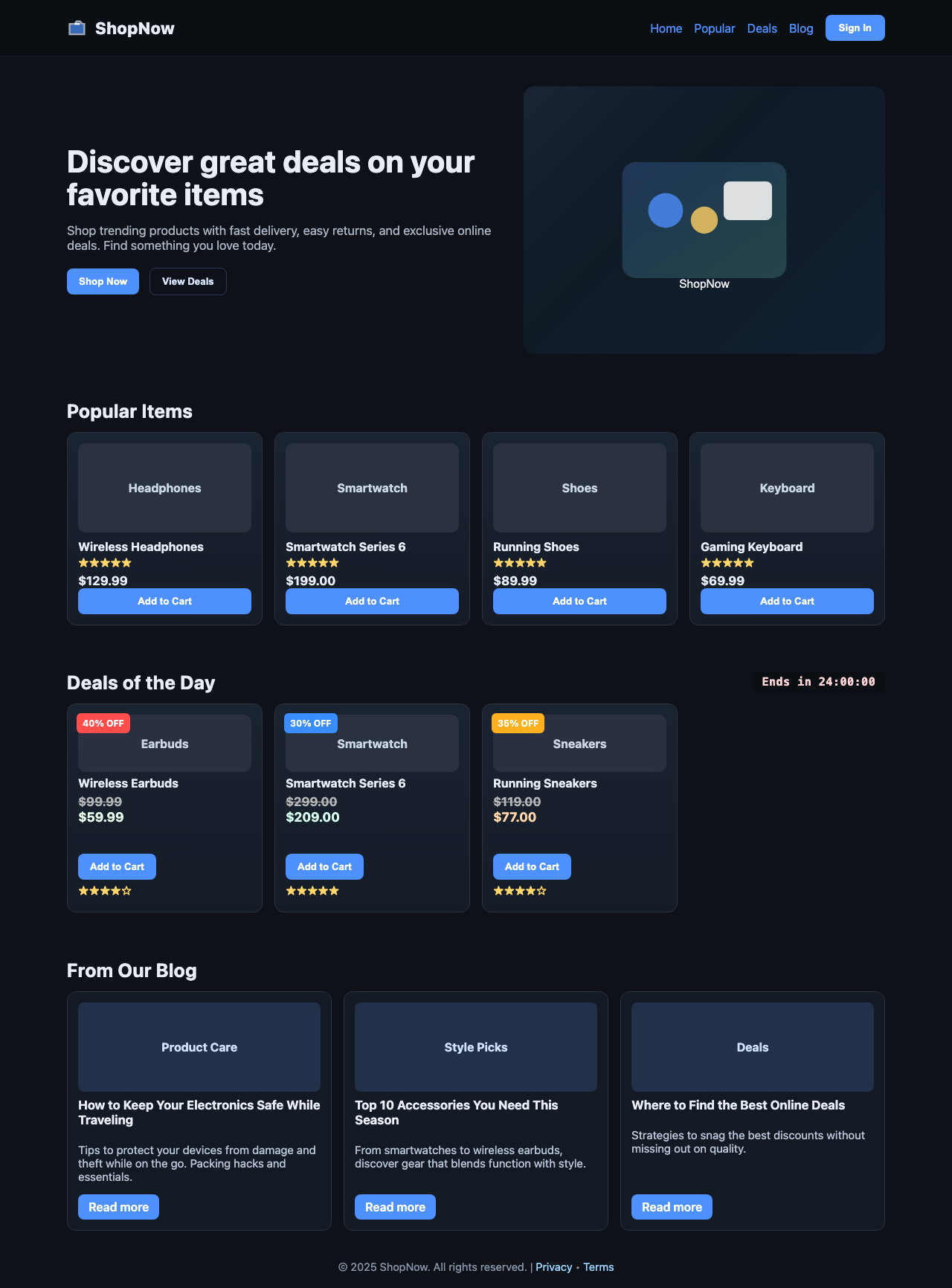 Screenshot sample 2 for shopping-home-page / GPT-5 Nano