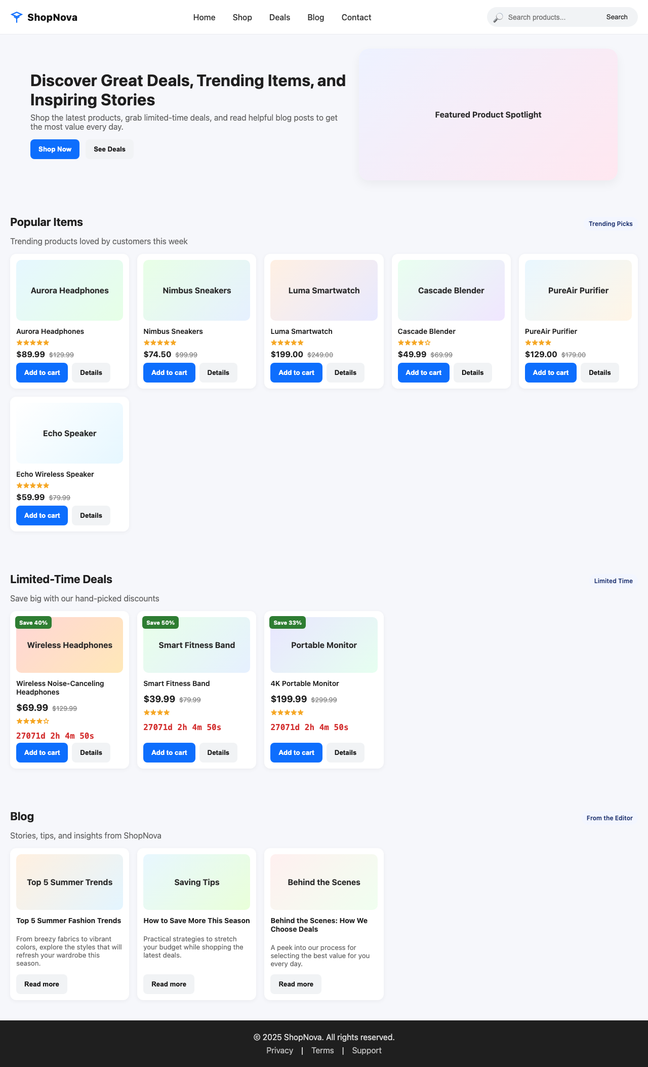 Screenshot sample 29 for shopping-home-page / GPT-5 Nano