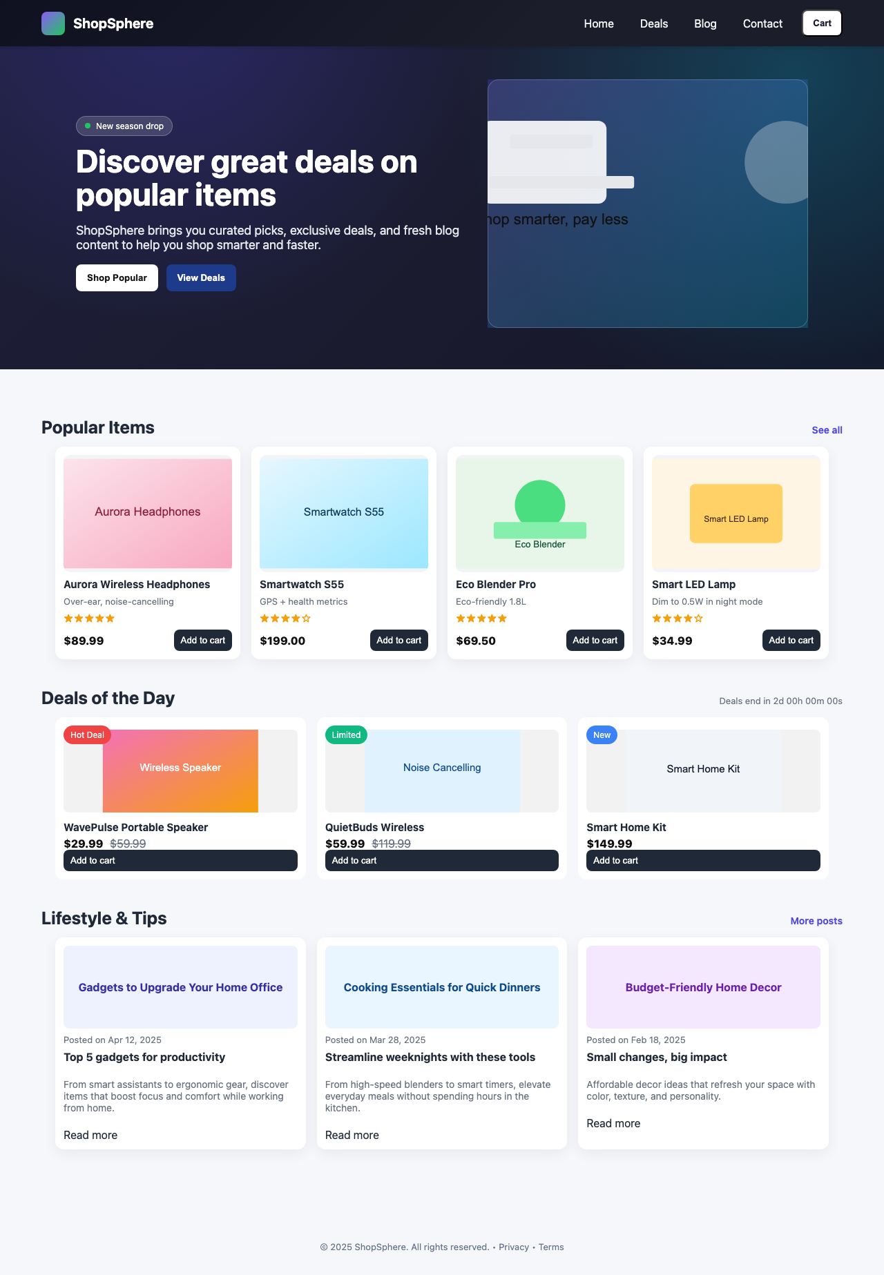 Screenshot sample 3 for shopping-home-page / GPT-5 Nano
