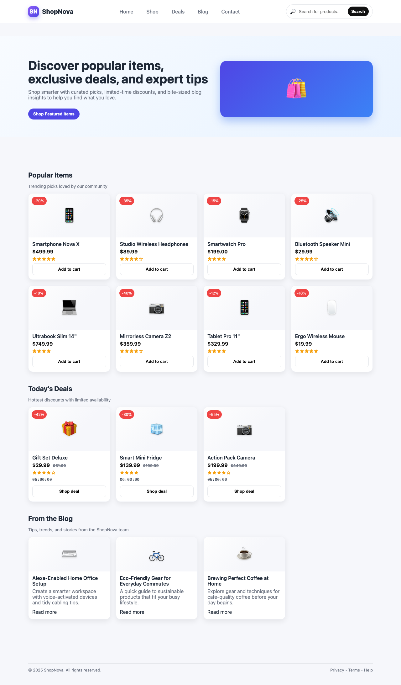Screenshot sample 6 for shopping-home-page / GPT-5 Nano