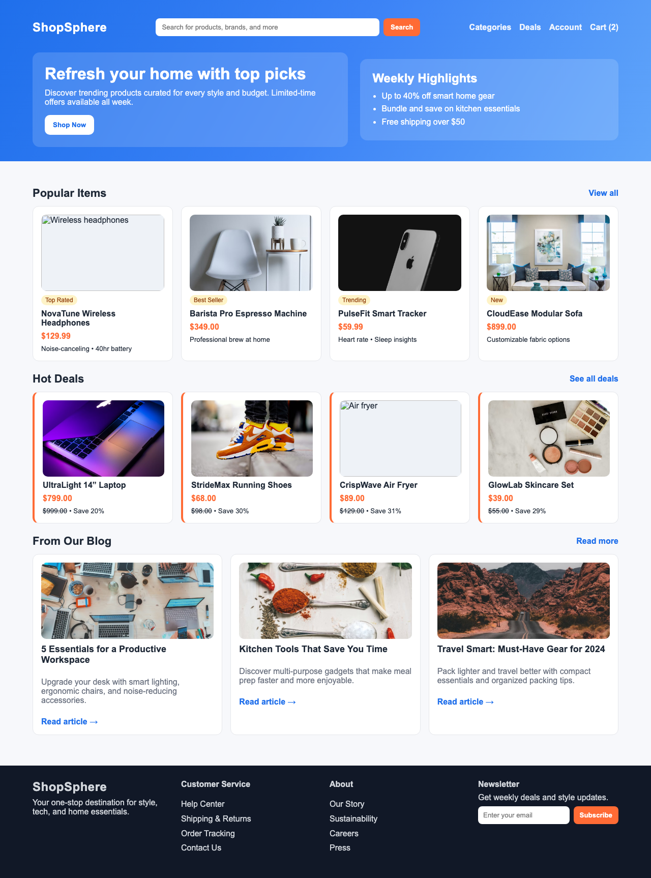 Screenshot sample 8 for shopping-home-page / GPT-5.2 Codex