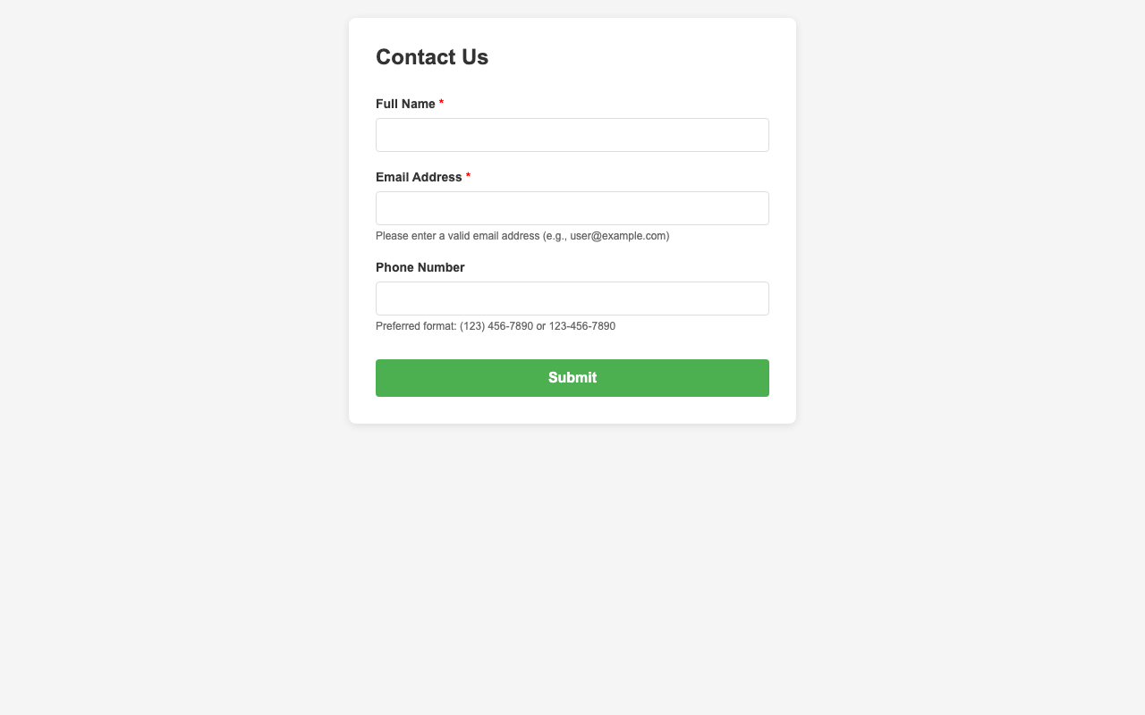 Screenshot sample 0 for simple-contact-form / Claude Haiku 4.5