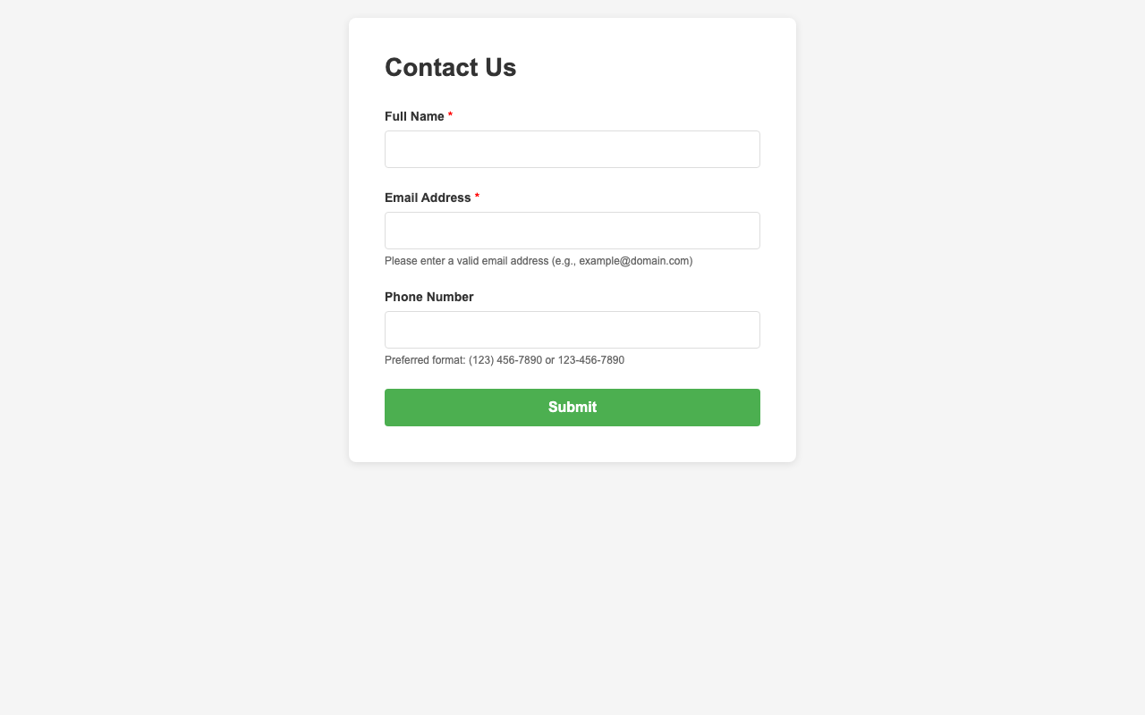 Screenshot sample 1 for simple-contact-form / Claude Haiku 4.5
