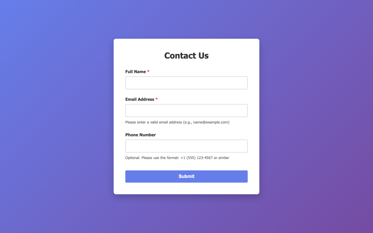 Screenshot sample 21 for simple-contact-form / Claude Haiku 4.5
