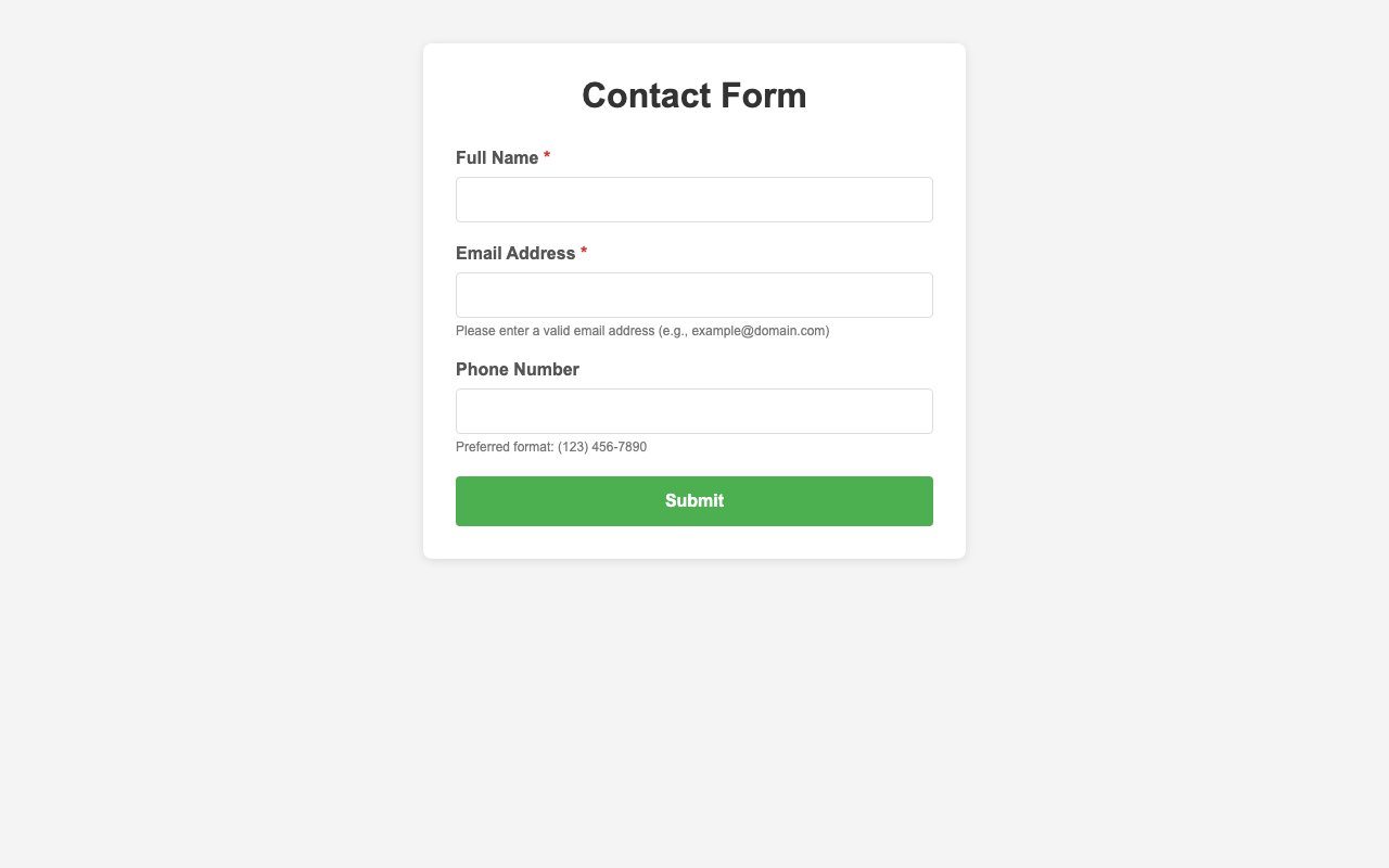 Screenshot sample 1 for simple-contact-form / Claude Sonnet 4.5