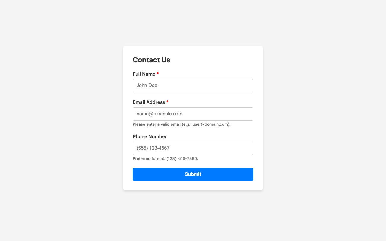 Screenshot sample 0 for simple-contact-form / Gemini 3 Pro Preview