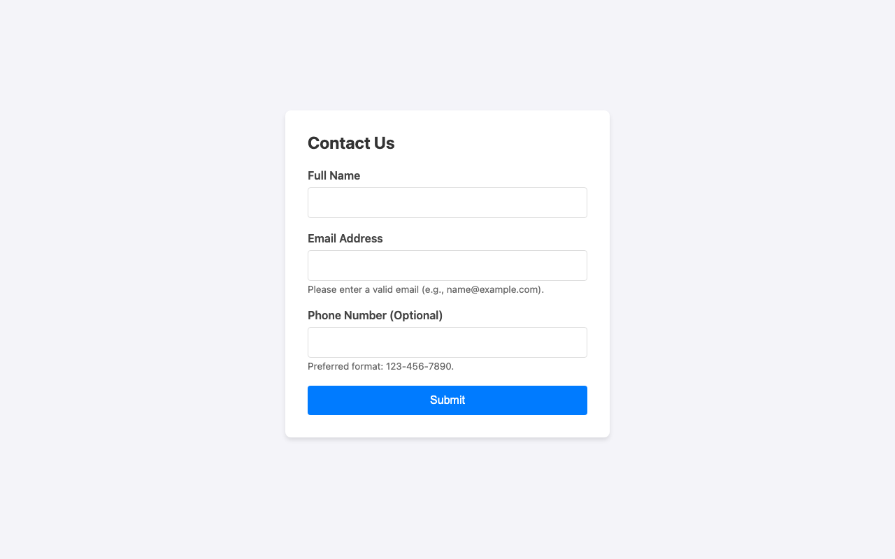 Screenshot sample 10 for simple-contact-form / Gemini 3 Pro Preview