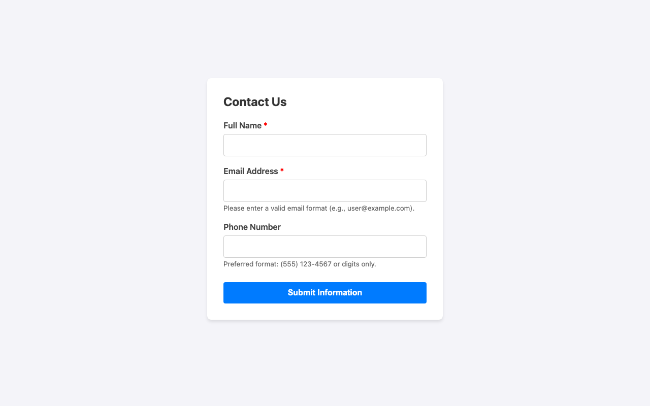Screenshot sample 19 for simple-contact-form / Gemini 3 Pro Preview