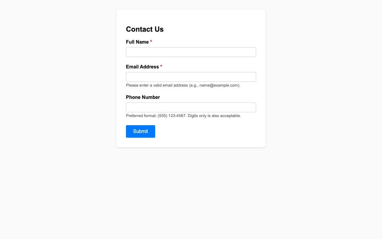 Screenshot sample 21 for simple-contact-form / Gemini 3 Pro Preview