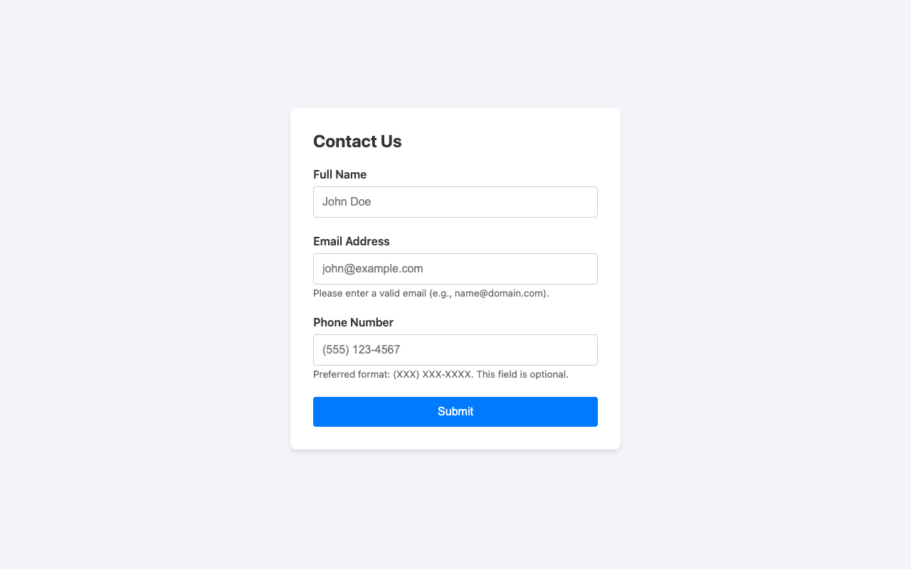 Screenshot sample 7 for simple-contact-form / Gemini 3 Pro Preview