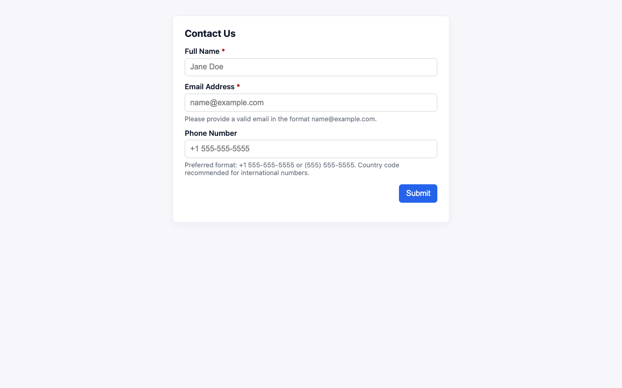 Screenshot sample 0 for simple-contact-form / GPT-5 Mini