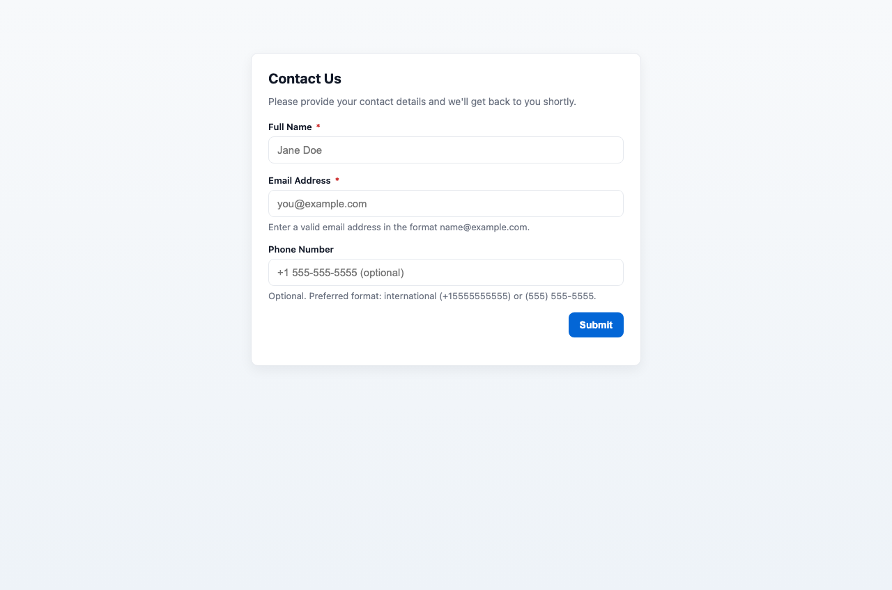 Screenshot sample 1 for simple-contact-form / GPT-5 Mini