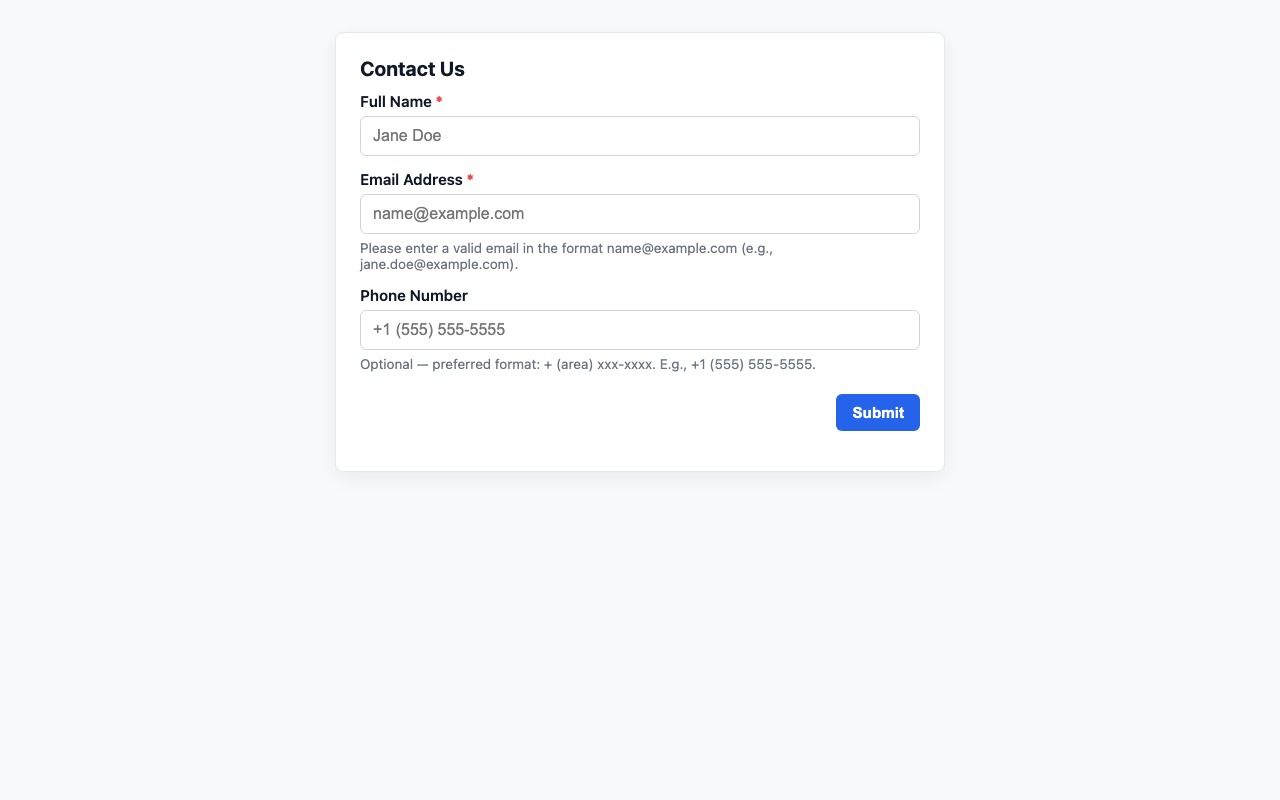 Screenshot sample 10 for simple-contact-form / GPT-5 Mini