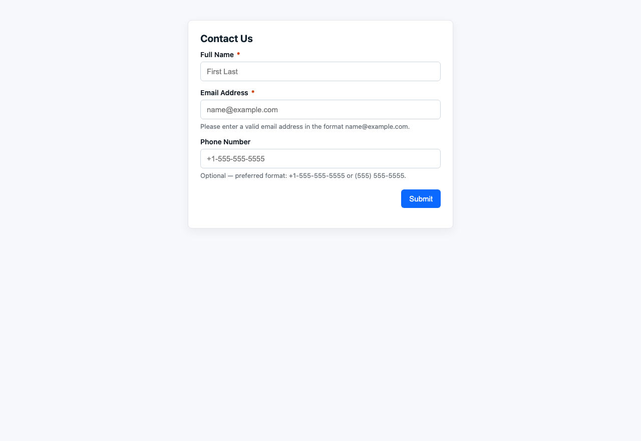 Screenshot sample 11 for simple-contact-form / GPT-5 Mini